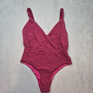 Revel Rey Daphne One Piece Swimsuit Womens Size Small Raspberry Waffle Swim NEW